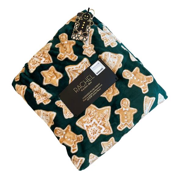 Rachel Roy Christmas Green Gingerbread Cookie Plush Oversized Throw Blanket New - Picture 5 of 15